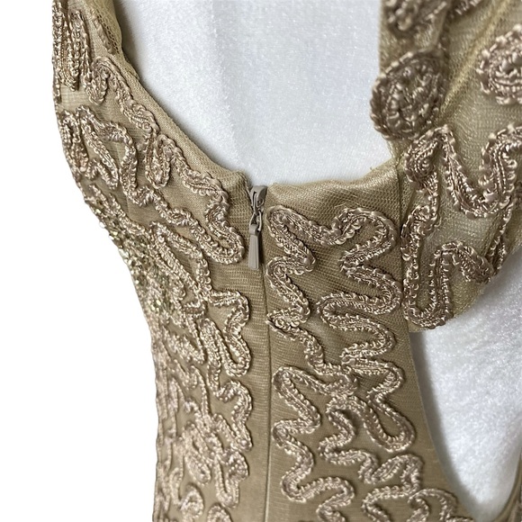 Sue Wong Nocturne Cocktail Sheath Dress Floral Embroidered Sheer Sleeve - Picture 8 of 14